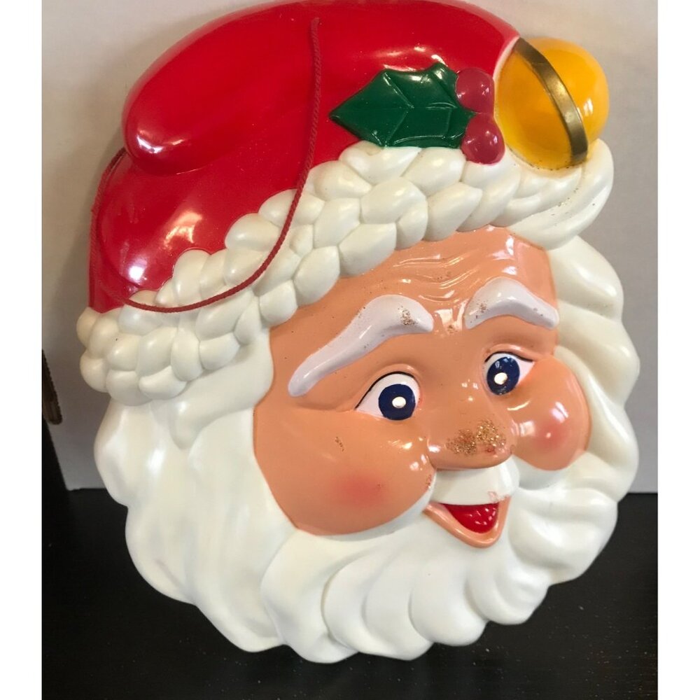 Hanging Christmas Santa Claus Face Vintage Tony USA Plastic Blinking Eyes 9.5"